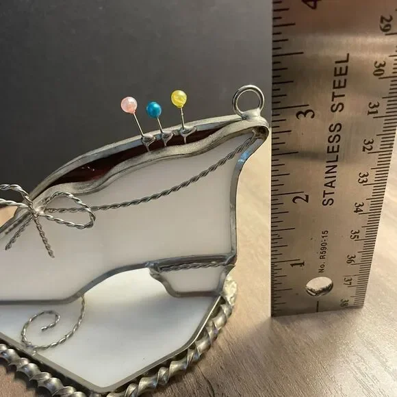 Vintage Stained Glass Standing Shoe Paperweight Ornament White EUC - Picture 8 of 9